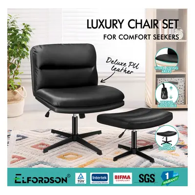 ELFORDSON Office Chair Computer Cross-legged Seat Work Ottoman PU Leather Black