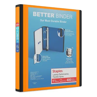 Staples 1.5-Inch 3-Ring Better Binder Orange (13467)