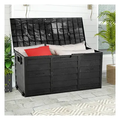 (Black) 290L Plastic Outdoor Garden Tool Storage Deck Box with Wheels