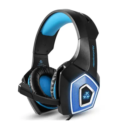 (Black Blue) Game Headset 3.5mm+USB Wired Bass Stereo RGB Gaming Headphone with Mic for Computer