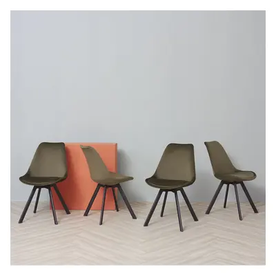 (Green, Four Chairs Set) Mmilo Velvet Tulip PyramidDining Chairs with Black Metal Legs