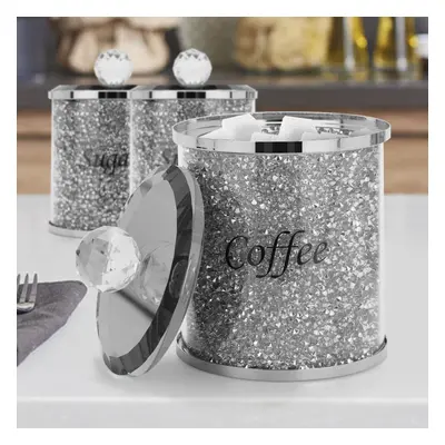 3X Crushed Diamond Filled Tea Coffee Sugar Canisters Jars Storage