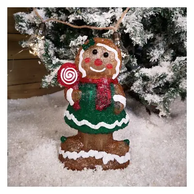 36cm LED Lit Acrylic Gingerbread Person Christmas Decoration with Green Dress