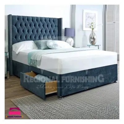 (6ft-SuperKing(With Drawers), Emerland Coniston) DIVAN BED FRAME 54"WINGED HEADBOARD WITH MATTRE