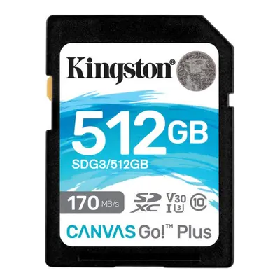 Kingston 512GB SDXC Canvas Go Plus 170MB/s Read UHS-I C10 U3 V30 Memory Card (SDG3/512GBET)