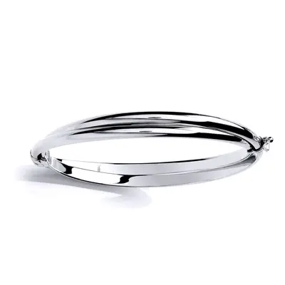 Jewelco London Ladies Sterling Silver Crossover Linked D-shape Bangle Bracelet 7mm - GVG193