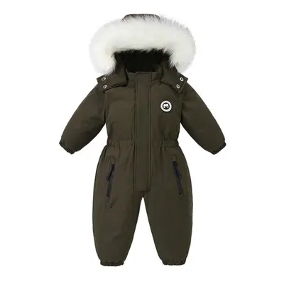 (dark green, 100cm) -30 Degree Winter Baby Ski Suit Jumpsuit Outwear Suits For Infants Baby Ski 