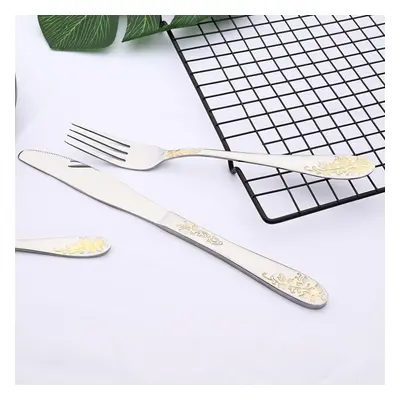 16pcs Gold Plated Tableware Cutlery Set Luxury Flatware Set Stainless Steel Knife Fork Spoon Roy