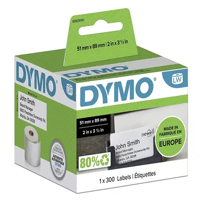 Dymo LW Name Badge Cards, Non Adhesive, 51mm x 89mm, Roll of 300, Black Print on White, for Labe