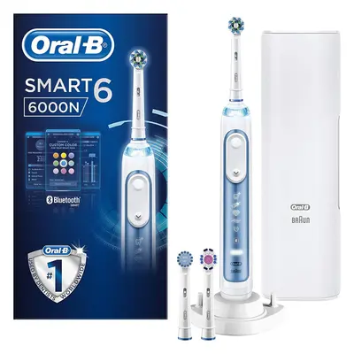 Oral-B Smart 6000N CrossAction Electric Toothbrush, Blue App Connected Handle, Modes, Pressure S