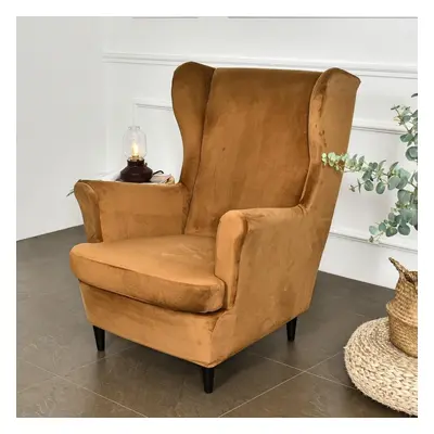 (camel, one size) Solid Color Wing Chair Cover Stretch Spandex Armchair Covers Europe Removable 