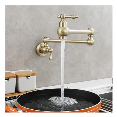 (Brushed Gold) Pot Filler Wall Mount Copper Faucet Pot Filler Faucet Rotatable Faucet Brass Kitc