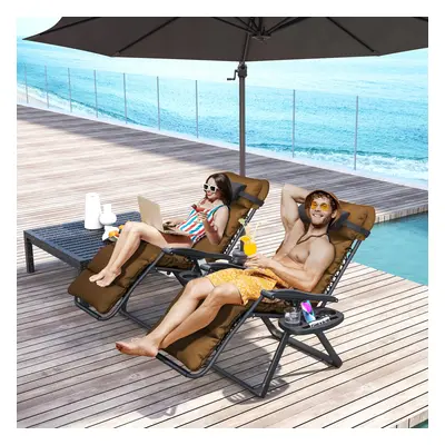 Outsunny Pieces Zero Gravity Chairs, Reclining Folding Sun Lounger, Brown