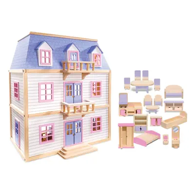 Melissa & Doug Wooden Multi-Level Dollhouse SIOC - Wooden Multi-Story Pretend Play Dollhouse For