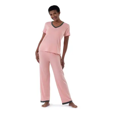 Fruit of the Loom Women's Short Sleeve Tee and Pant Piece Sleep Pajama Set Soft Pink Large