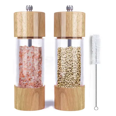 Wooden Salt and Pepper Grinder Set, Manual Salt and Pepper Mills with Acrylic Visible Window an