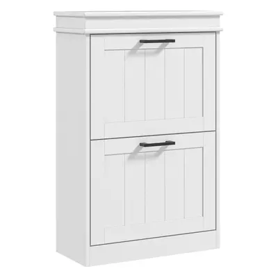 HOMCOM Slim Shoe Storage Cabinet with Flip Drawers for Entryway, White