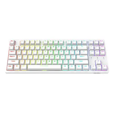 (White, Purple Switch) Customized Gaming Keyboard Keys Triple-Mode Bluetooth 5.1 2.4G Wireless T