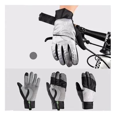 (Silver, M) Winter Waterproof Full Finger Touch Scree Cycling Gloves with Rain Cover Stripe Styl