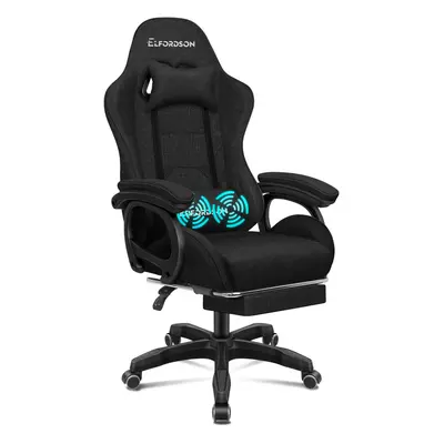 (Fabric Black) ELFORDSON Gaming Office Chair Racing Massage Computer Footrest