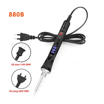 (880B, EU Plug) 110V/220V 80W LED Digital Electric Soldering Iron with 5PC Welding Tips Solderin