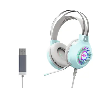 (Blue) Virtual Stereo Surround Sound Gaming Headset 3-in-1 USB Plug Noise Reduction Adjustable M