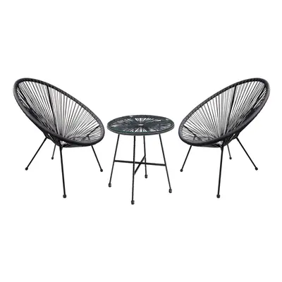 3 Pce Cabana String Moon Egg Chair Rattan Glass Table Garden Patio Furniture Set