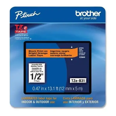 Brother TZEB31CS 0.5 in. x 13.1 ft. P-Touch Laminated Label Maker Tape - Black on Fluorescent Or