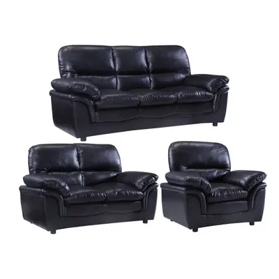 Verona Black Leather 3+2+1 Seater Sofa Set