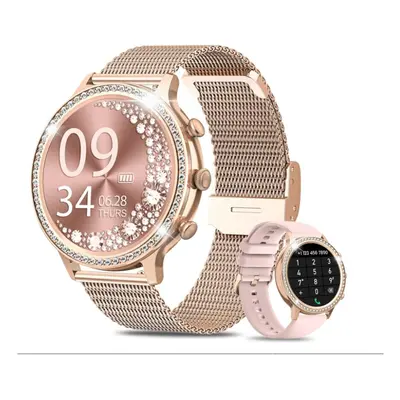 gold Smart Watch for women with Phone Function 1.32" HD Wrist Watch SpO2 Heart Rate Pedometer Mu