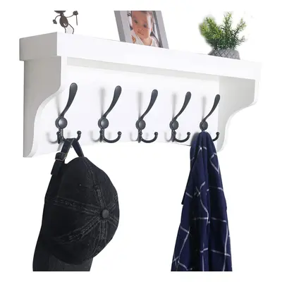 (61 cm, White/Black) Wall Mounted Coat Rack with Shelf,60cm Long White Wall Shelf with Hooks Und