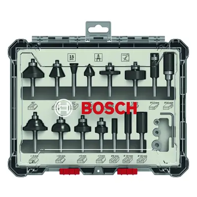 Bosch Professional 15-Piece Set Wood Router Bit Set for 6mm Shank Router