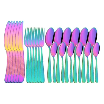 (multicolor) Jankng Vintage Gold 24pcs Dinnerware Set Stainless Steel Tableware Set Knife Fork S