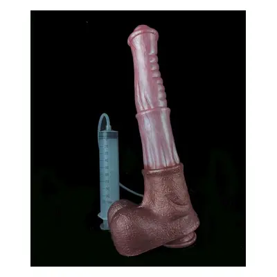 (as the picture, with syringe L) Faak Long Squirting Horse Dildo With Sucker Silicone Ejaculatio