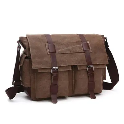 (coffee) Men Business Messenger Bags For Men Shoulder Bag Vintage Canvas Crossbody Pack Retro Ca