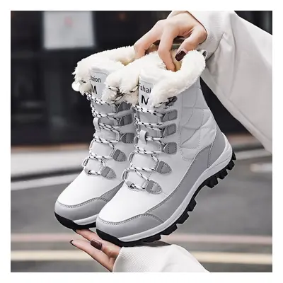 (white, 36) Maita Ankle Boots Women Winter Shoes Keep Warm Non-slip Black Snow Boots Ladies Lace