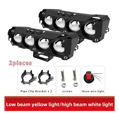 (white,yellow, 2Pc) Lens Motorcycles Led Headlight Work Spot Light Hi/low Beam Motorbike Spotlig