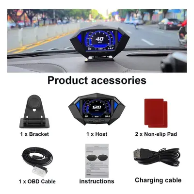 (black) P1 Hud Head Up Display Obd2 Gps Dual System Digital Speedometer Driving Computer Incline