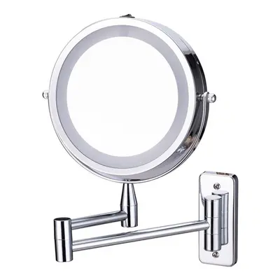 (silver, 8inch) Bathroom Led Mirror Makeup Mirror With Lights No Hole Wall Mounted Folding Teles