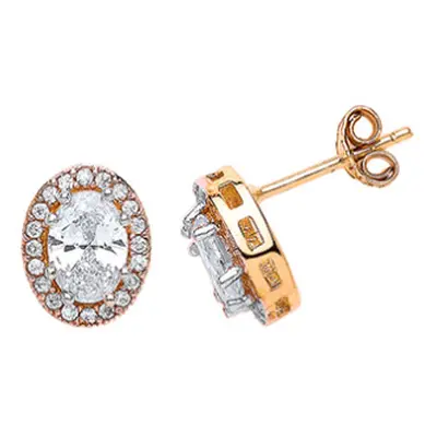 Jewelco London 9ct Gold CZ Oval Stud Earrigs Stud Earrings - G9E8018