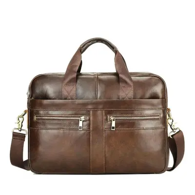 (dark brown, 40cm*10cm*30cm) Business Casual Men&apos;s Briefcase First Layer Cowhide Laptop Bag