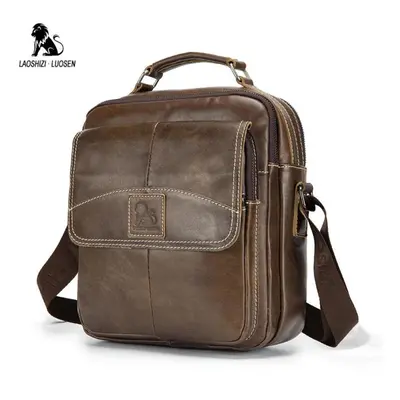 (brown) Laoshizi Genuine Leather Shoulder Bags For Men Messenger Bag Vintage Tote Crossbody Bags