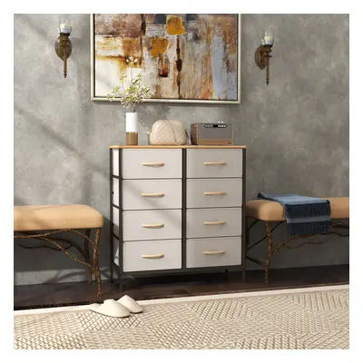 HOMCOM Drawer Fabric Chest of Drawers w/ Wooden Top for Hallway Cream