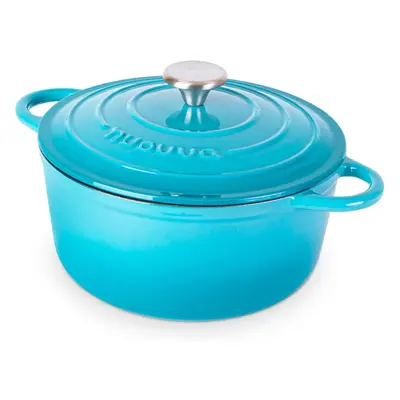 (5-Quart - Deep, Blue) Cast Iron Pot with Lid â Non-Stick Ovenproof Enamelled Casserole Pot, O