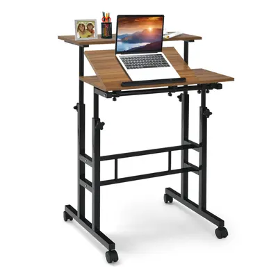 Standing Desk W/ Wheels Flip-over Desktop Height Adjustable Overbed Table