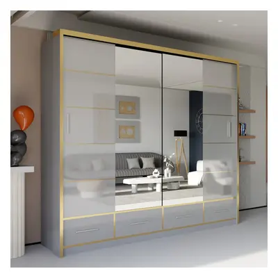 (203cm, Grey) Sydney High Gloss Sliding Mirror door wardrobe