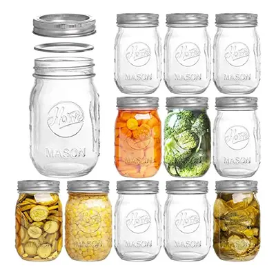 12 Pack Printed Glass Jars 16oz (480ml) Mason Glass Jars with Regular Mouth Canning Glass Jars w