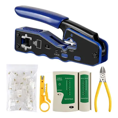 Network Lan Cable Tester RJ45 Crimp Tool Pass Through Modular CAT6 Cat5E Cat5 Crimping Tool Kit,