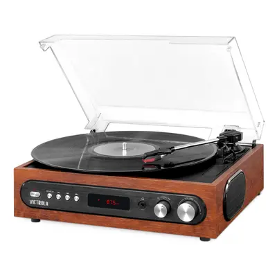 Victrola All-in-1 Bluetooth Record Player with Built in Speakers and 3-Speed Turntable Mahogany 