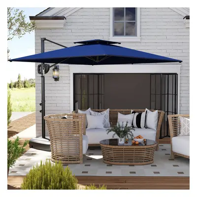 Outsunny Garden Cantilever Parasol w/ Weighted Base Tilt Crank Dark Blue